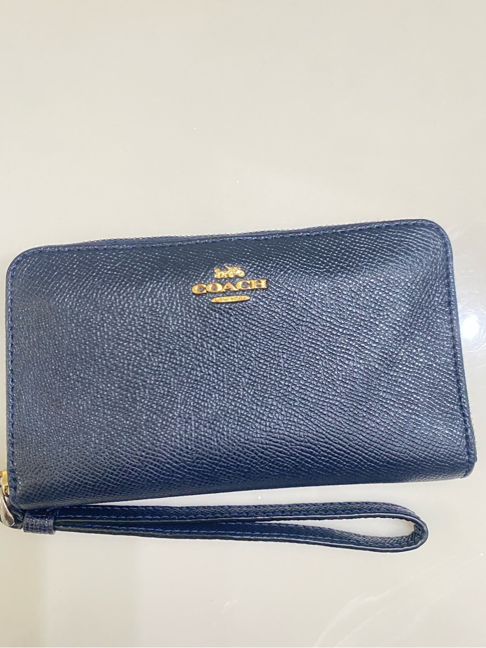 Coach Navy Leather Zip Wristlet